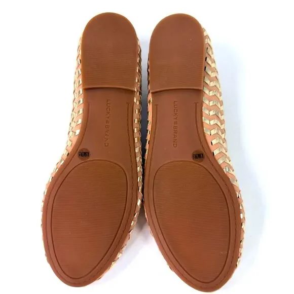 NWOT Lucky Brand Women 8.5 Sargena Ballet Flat Nude Blush Gold Metallic Chevron - Picture 6 of 10